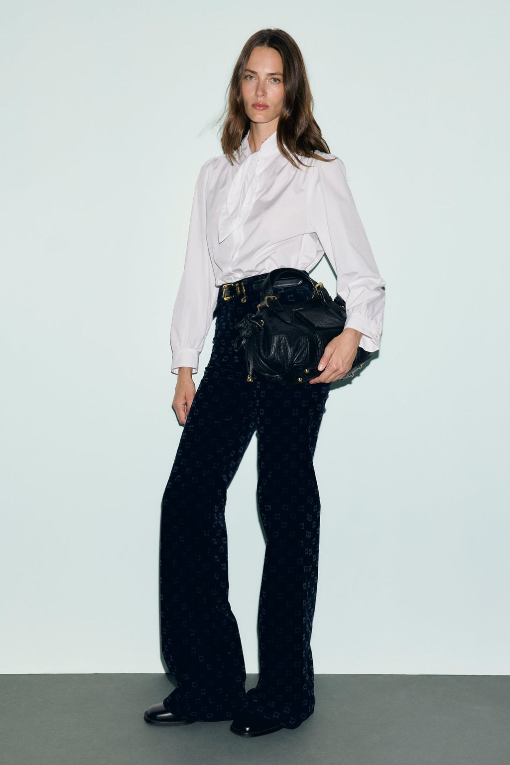 Pantalon flare en velours à monogramme - ANNA - 1