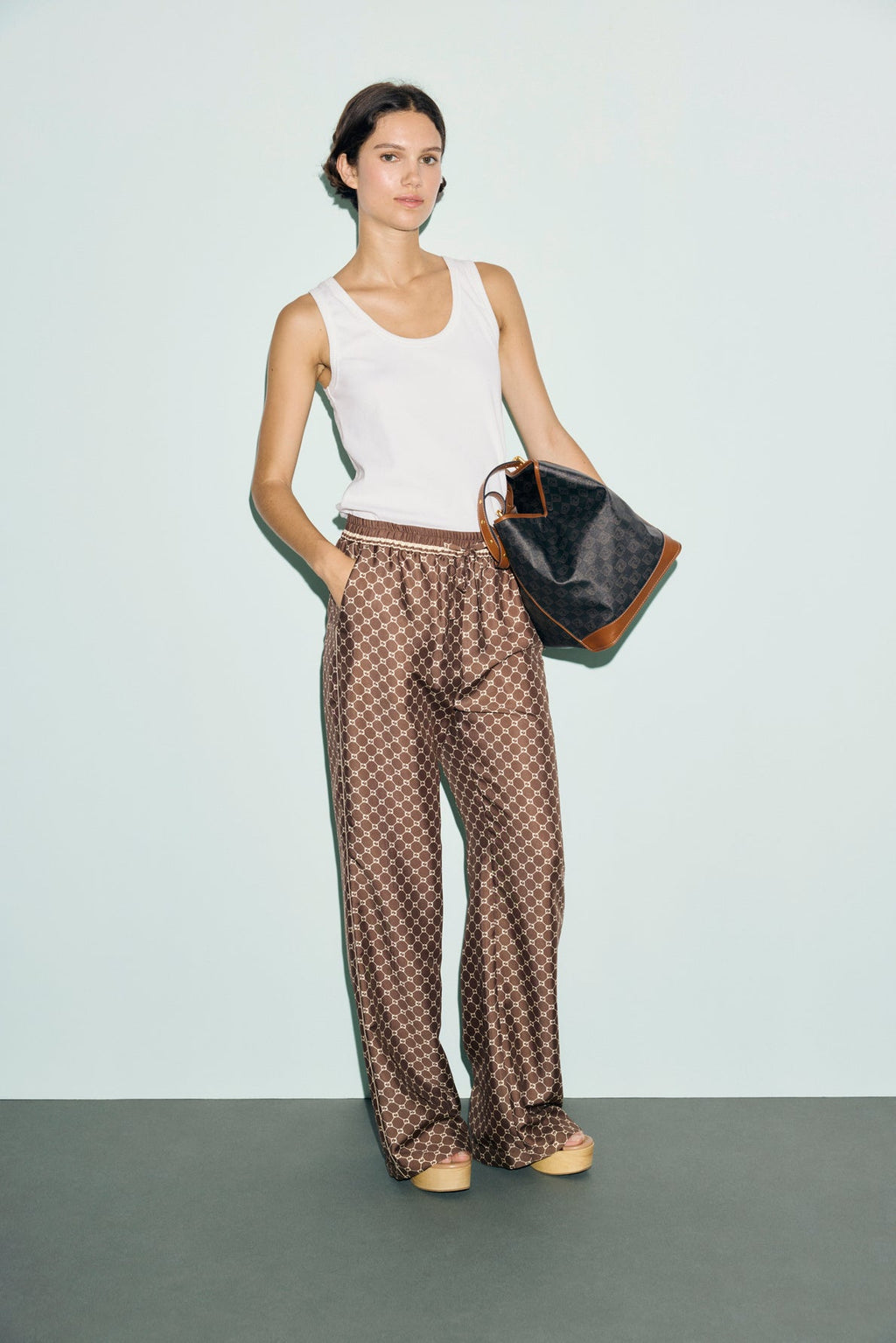Pantalon satiné à monogramme - CLERY - 1