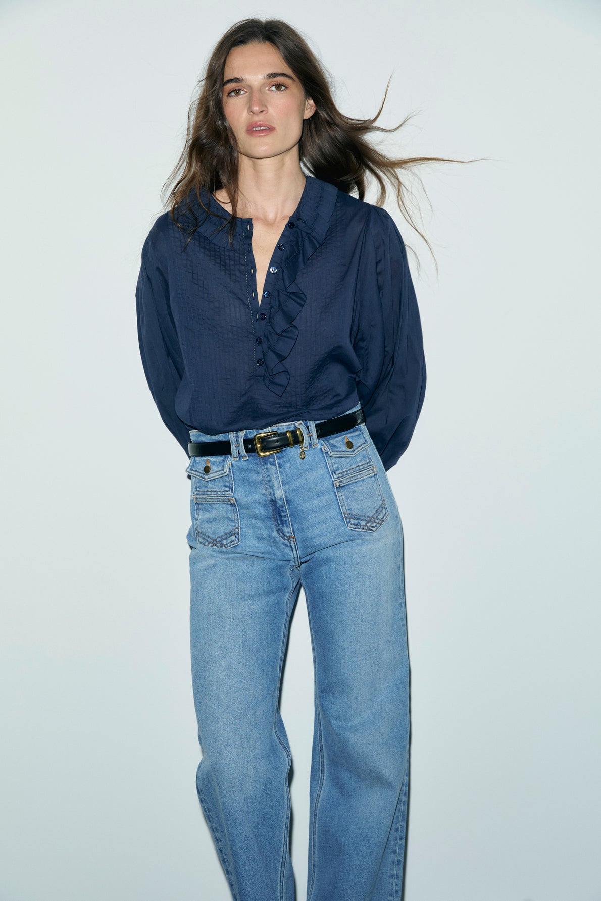 Blouse à volants en voile de coton - LEONE - 1