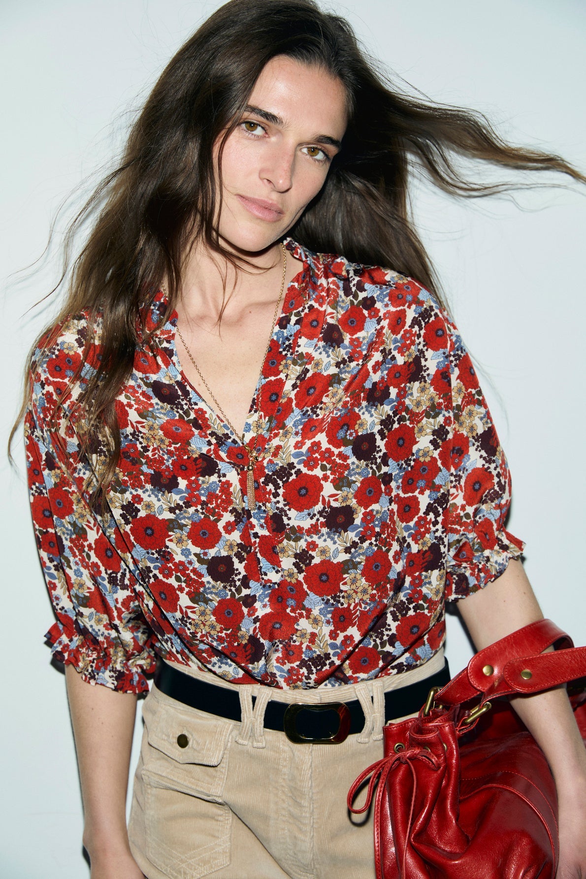 Blouse fleurie à volants - LIV - 1