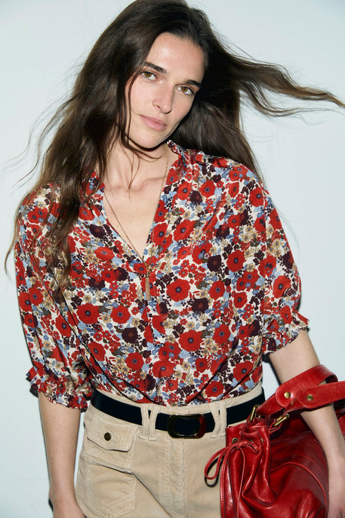 Blouse fleurie à volants - LIV - 1