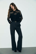 Chemise lavallière en voile à dentelle - LULU - 1