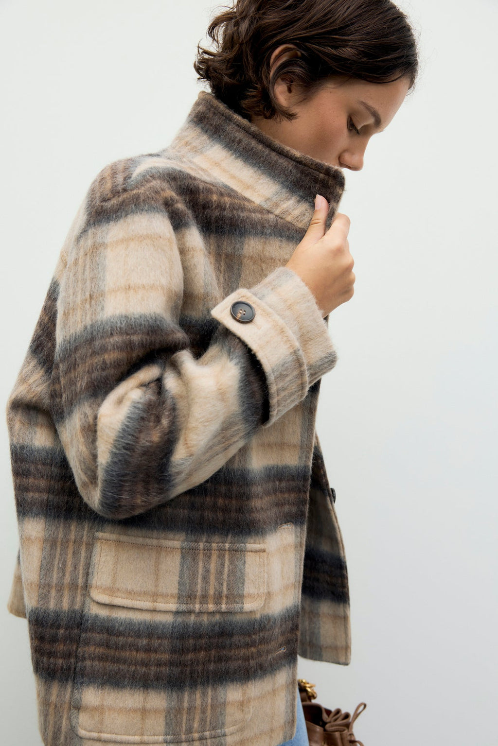 Manteau court à carreaux en mohair - ALLY - 1