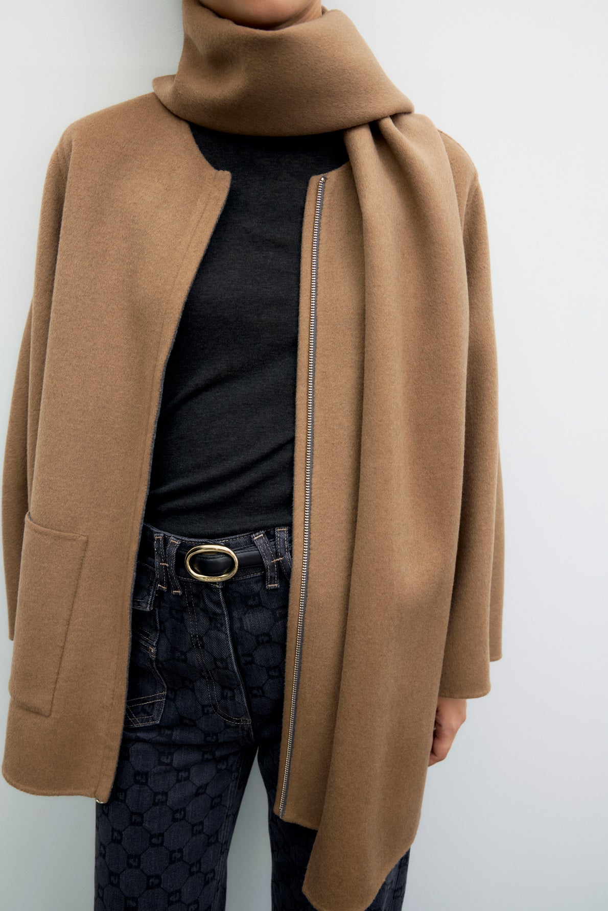 Manteau zippé en laine double face - AMIA - 1