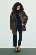 Manteau mi-long en fausse fourrure à capuche - AMY - 1