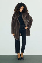 Manteau mi-long en fausse fourrure à capuche - AMY - 1