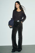 Pantalon flare en velours à monogramme - ANNA - 1