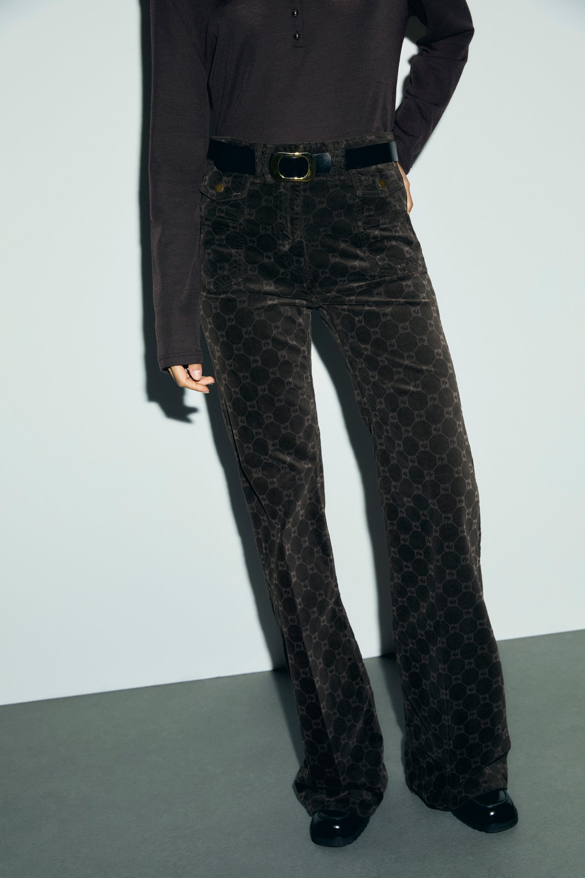 Pantalon flare en velours à monogramme - ANNA - 2
