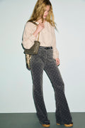 Pantalon flare en velours à monogramme - ANNA - 1