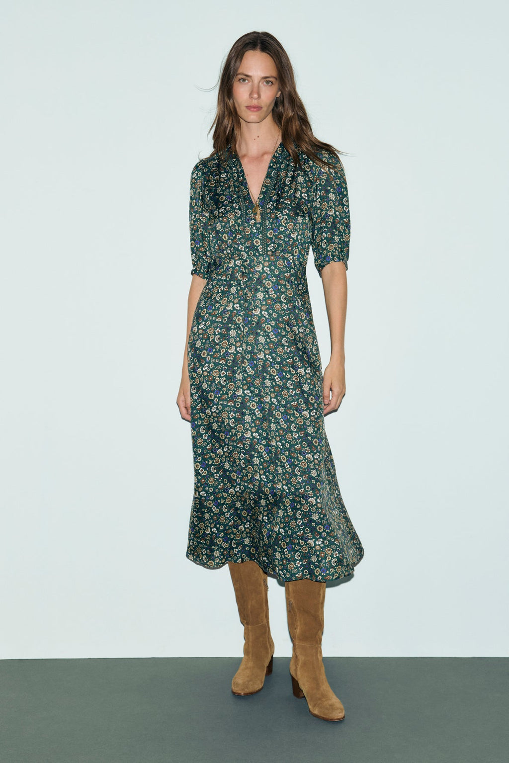 Robe midi cintrée fleurie - COLET - 1
