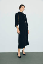 Robe midi à col montant et boutons dorés - CAPU - 2