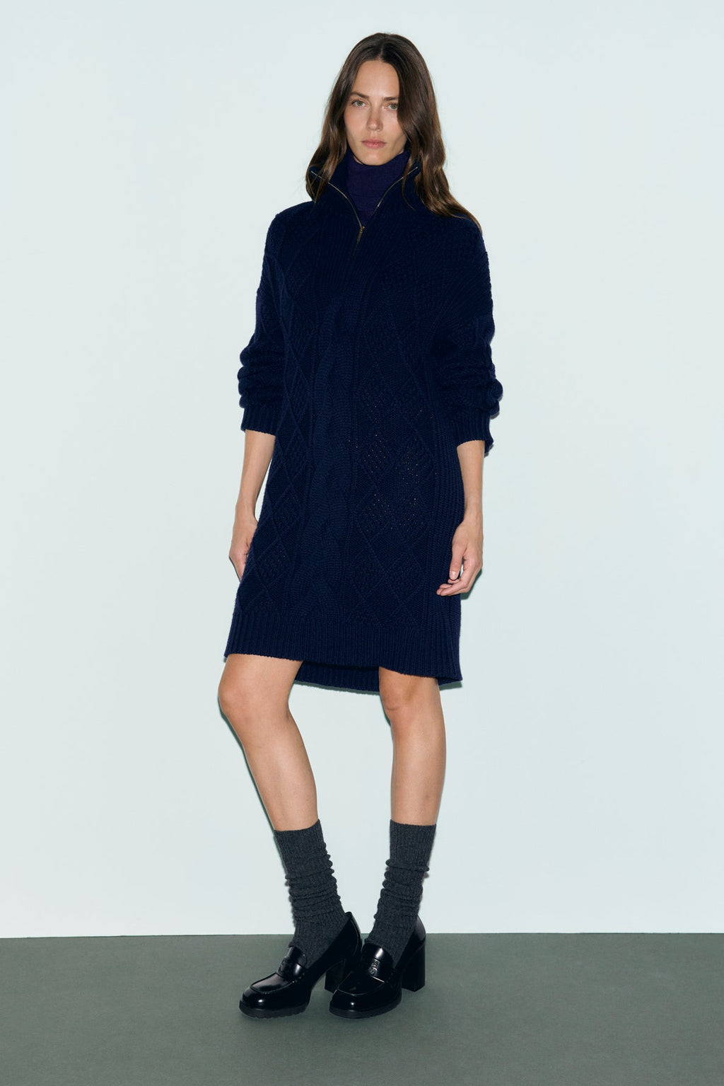 Robe à torsades et col camionneur en laine - CRYSTAL - 1