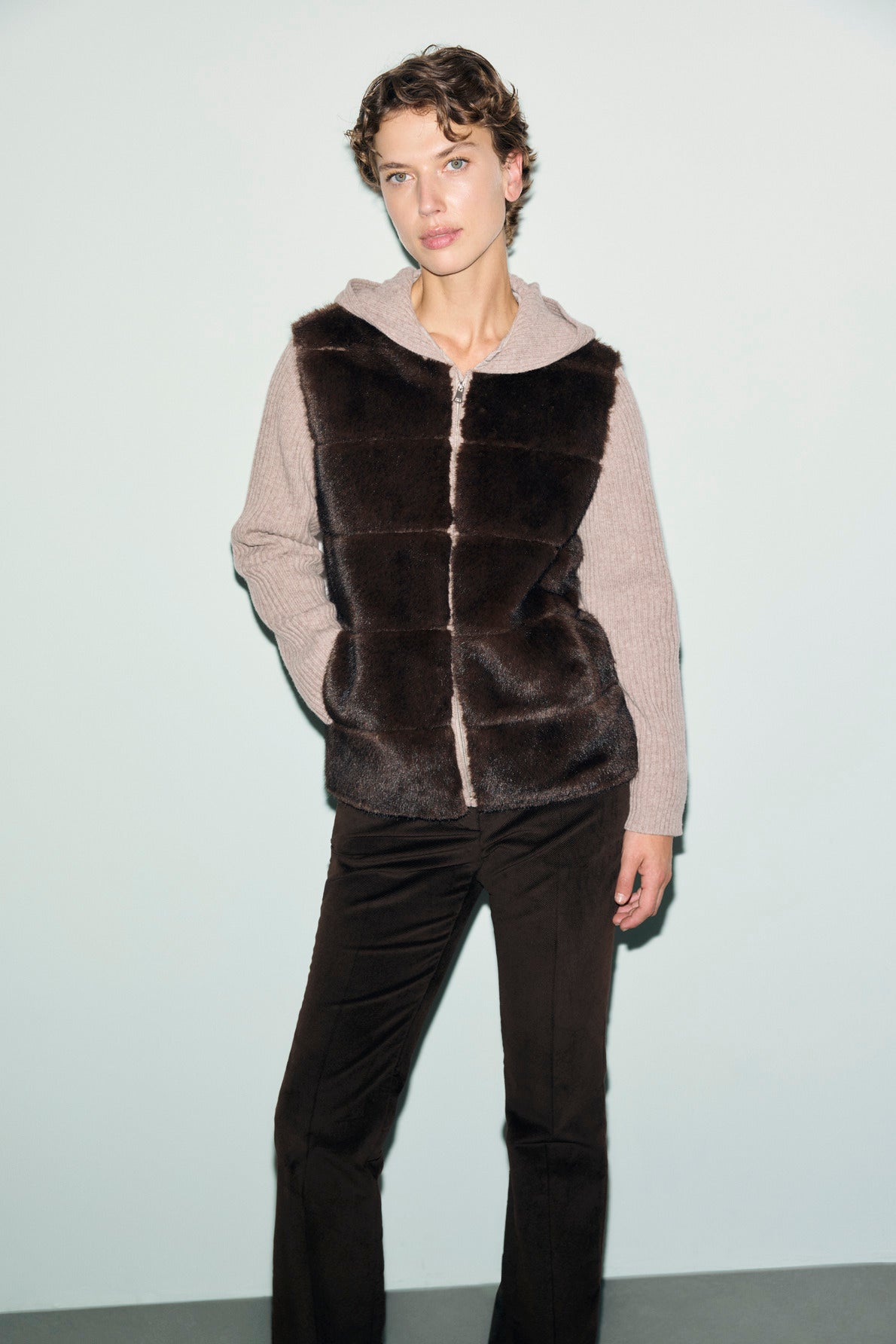 Gilet zippé en cachemire et fausse fourrure - ROSELYNE - 2
