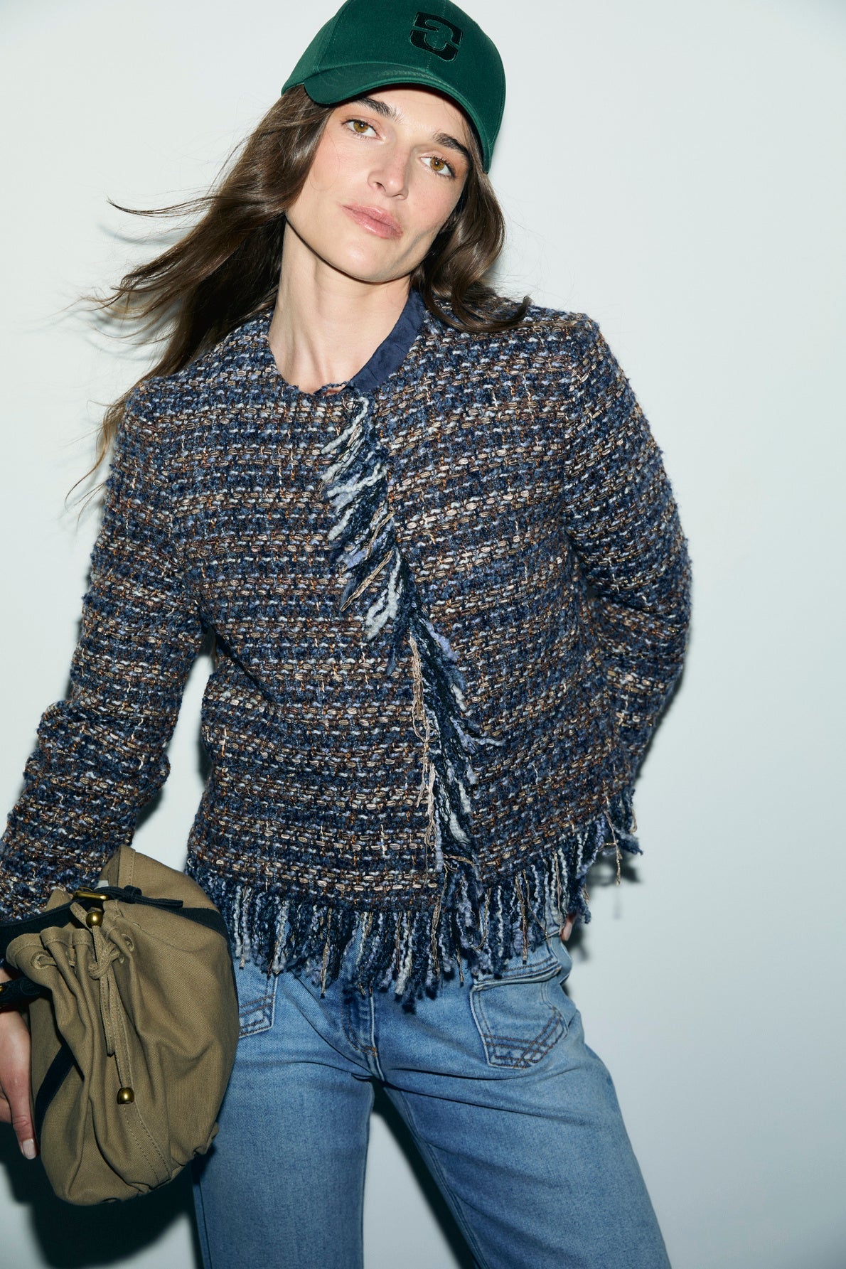 Veste à franges en tweed et lurex - JOYA - 2